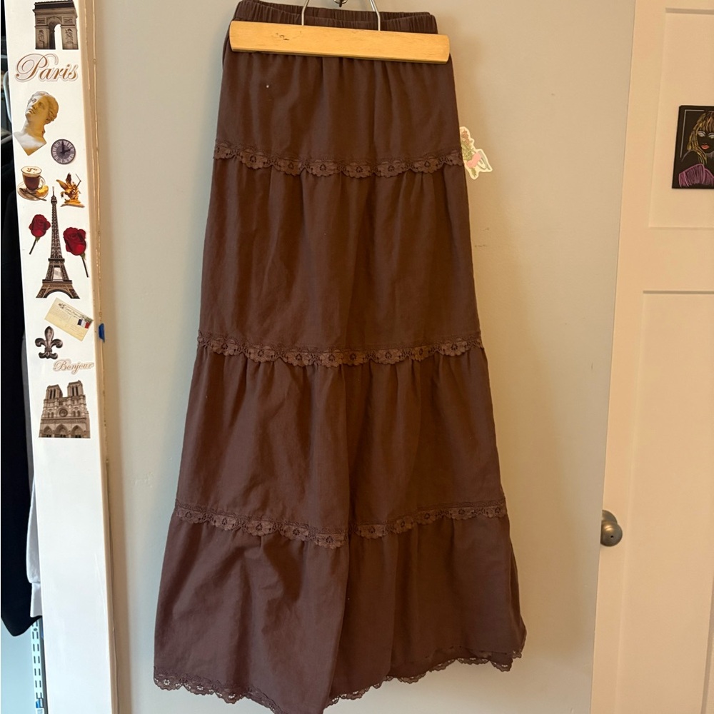 SHEIN Brown and Tan Tiered Maxi Skirt